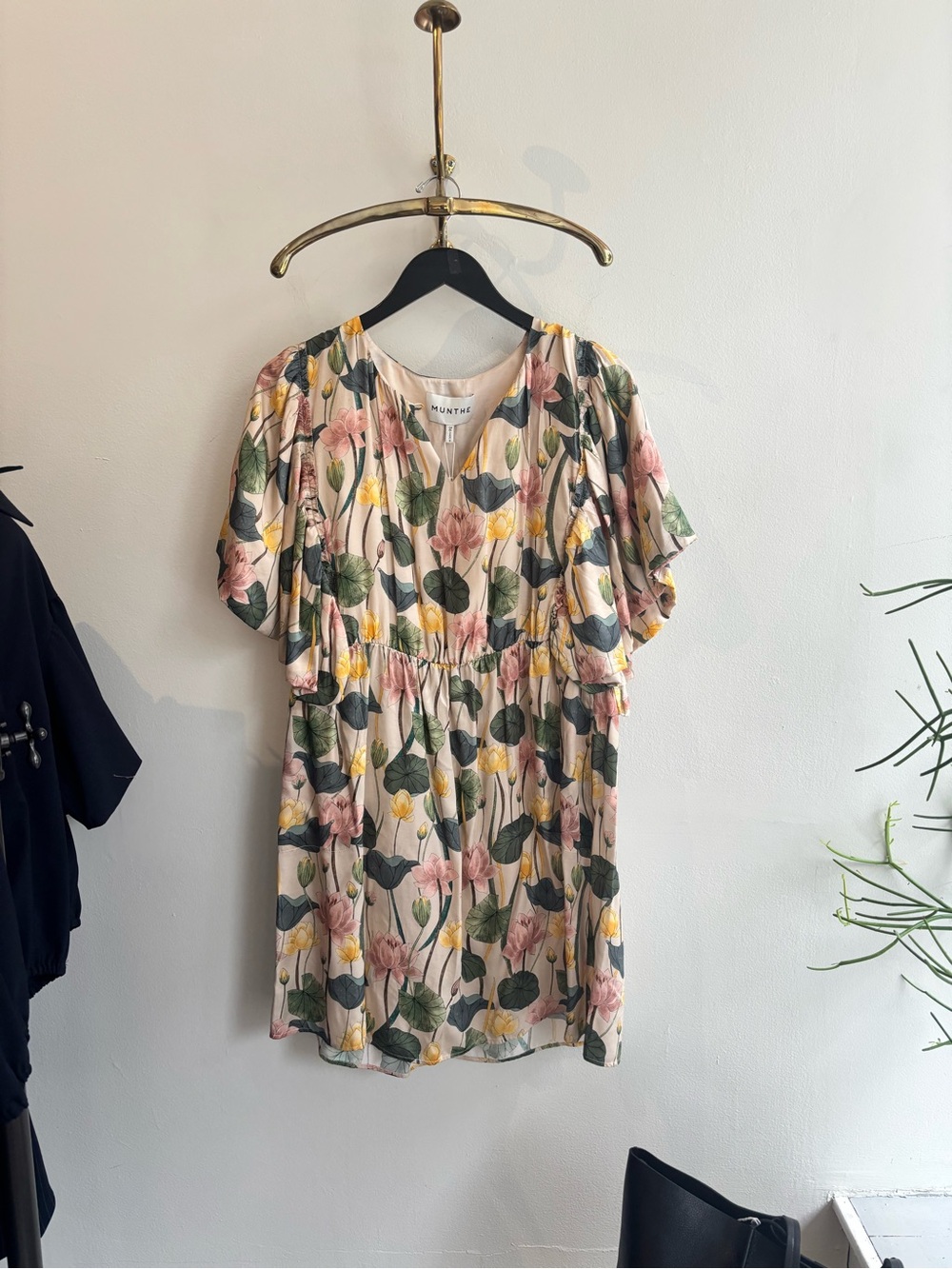 Muted Pink Floral Gathered-Waist Mini Dress by MUNTHE